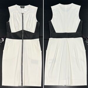Bebe White Mini Dress with Black Leather Accent - XS